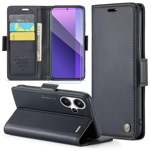 FERLAN Handyhülle für Xiaomi Redmi Note 13 Pro Plus 5G Hülle [Mit 2 Stück Panzer Schutz Glas] [Premium PU Leder] [RFID-Blockierung] [Kartenfach] Klapphülle für Redmi Note 13 Pro Plus 5G- Schwarz von FERLAN