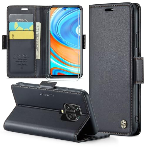 FERLAN Handyhülle für Xiaomi Redmi Note 9S/Redmi Note 9 Pro Hülle [Mit 2 Stück Panzer Schutz Glas] [Premium PU Leder] [RFID-Blockierung] [Kartenfach] Klapphülle für Redmi Note 9S/Note 9 Pro- Schwarz von FERLAN
