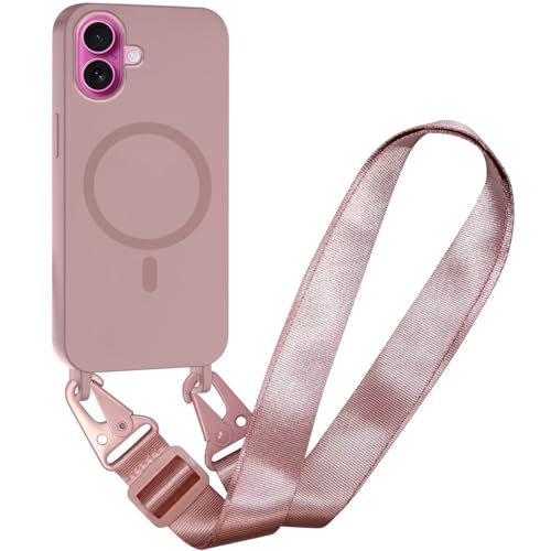FERLAN Handykette mit Band für iPhone 16 Hülle, [Kompatibel mit Magsafe] Handyhülle Case mit justierbarer Schnur Abnehmbar Strap, Crossbody Schutzhülle zum Umhängen Kordel, Sandpulver von FERLAN