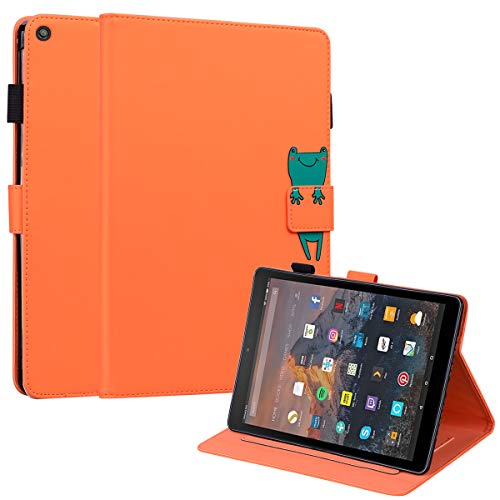 FERLAN Hülle für Amazon Fire HD 10 (2017),mit Stifthalter,Lustig Süße Cartoon Dünner Ständer Stoßfeste Tablet Schutzhülle für Amazon Fire HD 10 (2017)- Orange von FERLAN