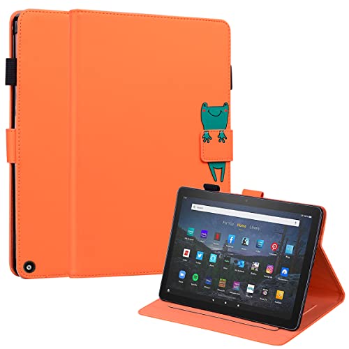 FERLAN Hülle für Amazon Fire HD 10 Plus 2021,mit Stifthalter,Lustig Süße Cartoon Dünner Ständer Stoßfeste Tablet Schutzhülle für Amazon Fire HD 10 Plus 2021- Orange von FERLAN