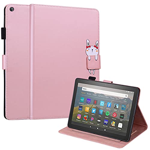 FERLAN Hülle für Amazon Fire HD 8 2020/HD 8 Plus 2020,mit Stifthalter,Lustig Süße Cartoon Dünner Ständer Stoßfeste Tablet Schutzhülle für Amazon Fire HD 8 2020/HD 8 Plus 2020- Roségold von FERLAN