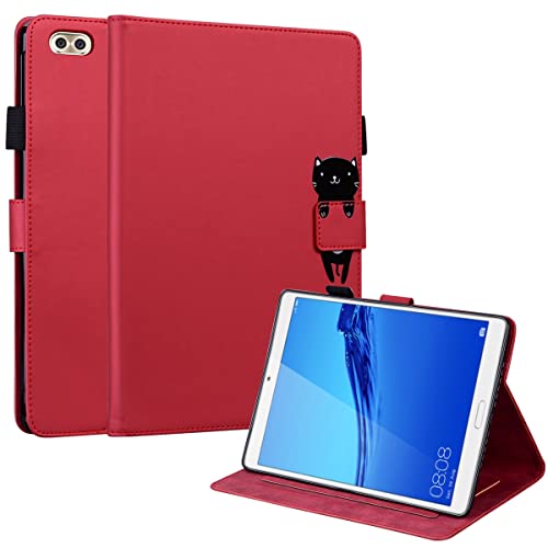 FERLAN Hülle für Huawei MediaPad M5 Lite 8",mit Stifthalter,Lustig Süße Cartoon Dünner Ständer Stoßfeste Tablet Schutzhülle für Huawei MediaPad M5 Lite 8"- Rot von FERLAN