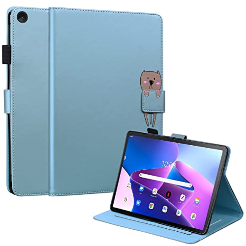 FERLAN Hülle für Lenovo Tab M10 3rd Gen 10,1" 2022 TB328,mit Stifthalter,Lustig Süße Cartoon Dünner Ständer Stoßfeste Tablet Schutzhülle für Lenovo Tab M10 3rd Gen 10,1" 2022 TB328- Blau von FERLAN