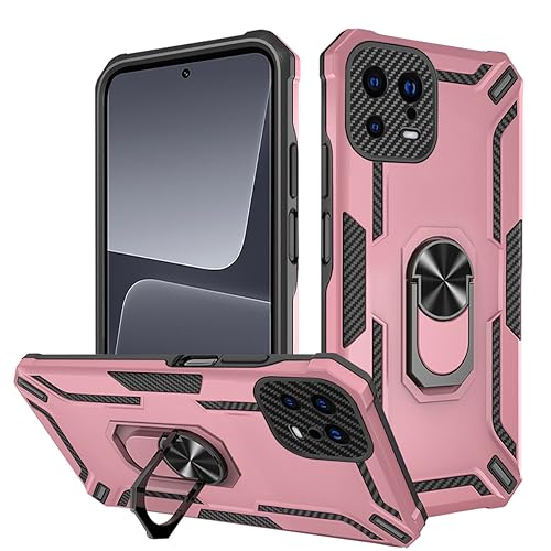 FERLAN Hülle für Xiaomi 13 Pro,Handyhülle Ganzkörper Robuste Stoßfeste Schutzhülle mit 360 Grad Ring Ständer, Handyhülle Kompatibel mit Xiaomi 13 Pro(Roségold) von FERLAN