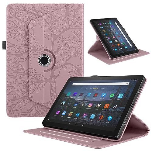 FERLAN Magnetische Hülle für Amazon Fire HD 10 (11. Generation – 2021),mit Stifthalter,360°-Drehbarer-Ständer,Baum des Lebens Muster Dünner Ständer Stoßfeste Tablet Schutzhülle - Roségold von FERLAN