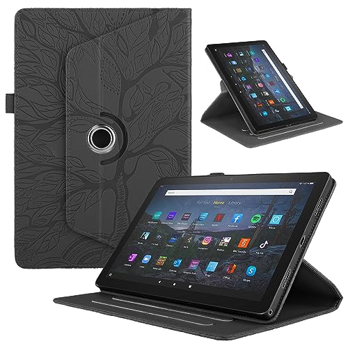 FERLAN Magnetische Hülle für Amazon Fire HD 10 (11. Generation – 2021),mit Stifthalter,360°-Drehbarer-Ständer,Baum des Lebens Muster Dünner Ständer Stoßfeste Tablet Schutzhülle - Schwarz von FERLAN