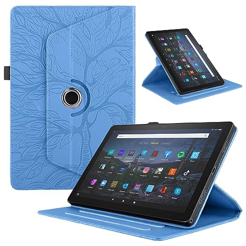 FERLAN Magnetische Hülle für Amazon Fire HD 8 2020/2022 & Fire HD 8 Plus 2020/2022,mit Stifthalter,360°-Drehbarer-Ständer,Baum des Lebens Muster Dünner Ständer Stoßfeste Tablet Schutzhülle - Blau von FERLAN