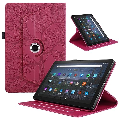 FERLAN Magnetische Hülle für Amazon Fire HD 8 2020/2022 & Fire HD 8 Plus 2020/2022,mit Stifthalter,360°-Drehbarer-Ständer,Baum des Lebens Muster Dünner Ständer Stoßfeste Tablet Schutzhülle - Rot von FERLAN