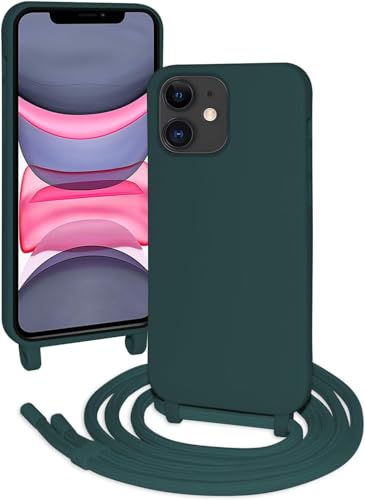 FERLAN Silikon Handykette für iPhone 11 Hülle mit Band,Stylische Verstellbarer Halskette Handyhülle,Necklace Hülle mit Band,Handyhülle für zum Umhängen iPhone 11,Dunkelgrün von FERLAN