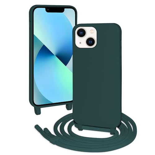 FERLAN Silikon Handykette für iPhone 13 Mini Hülle mit Band,Stylische Verstellbarer Halskette Handyhülle,Necklace Hülle mit Band,Handyhülle für zum Umhängen,Dunkelgrün von FERLAN