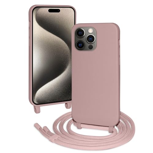 FERLAN Silikon Handykette für iPhone 15 Pro Hülle mit Band,Stylische Verstellbarer Halskette Handyhülle,Necklace Hülle mit Band,Handyhülle für zum Umhängen,Sandpulver von FERLAN