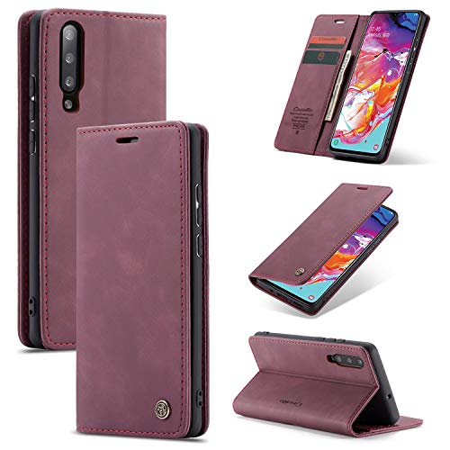 FERLAN Wallet Serie Handyhülle für Samsung Galaxy A70 Hülle,Leder Klappbar Flip Case Cover 360 Stoßfeste Case für Samsung Galaxy A70,Burgund von FERLAN