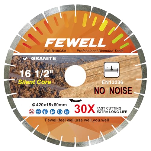 FEWELL 16 1/2 Zoll Decksägeblatt zum Schneiden von Granit, 420 mm Silent Core Diamantblatt mit 15 mm Segment und 60 mm Achse FEWELL 16 1/2 Zoll Decksägeblatt zum Schneiden von Granit, 420 mm Silent Core Diamantblatt mit 15 mm Segment und 60 mm Achse von FEWELL