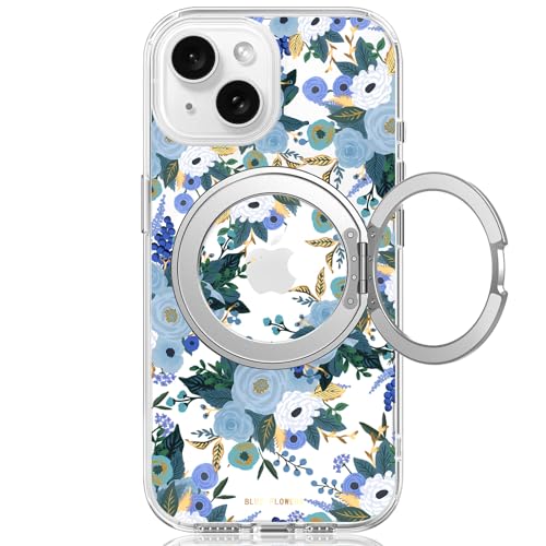 Schutzhülle für iPhone 14, mit MagSafe-Ständerring für Frauen, süßes Frühlingsblumen-Design mit 360°-Ständer, magnetisch, stoßfest, robuster Schutz, blaue Blume Schutzhülle für iPhone 14, mit MagSafe-Ständerring für Frauen, süßes Frühlingsblumen-Design mit 360°-Ständer, magnetisch, stoßfest, robuster Schutz, blaue Blume von FEWGEY