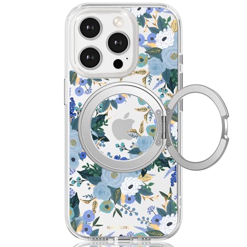 Schutzhülle für iPhone 14 Pro Max mit MagSafe-Ständerring für Frauen, süßes Frühlingsblumen-Design mit 360°-Ständer, magnetisch, stoßfest, robuster Schutz, blaue Blume Schutzhülle für iPhone 14 Pro Max mit MagSafe-Ständerring für Frauen, süßes Frühlingsblumen-Design mit 360°-Ständer, magnetisch, stoßfest, robuster Schutz, blaue Blume von FEWGEY