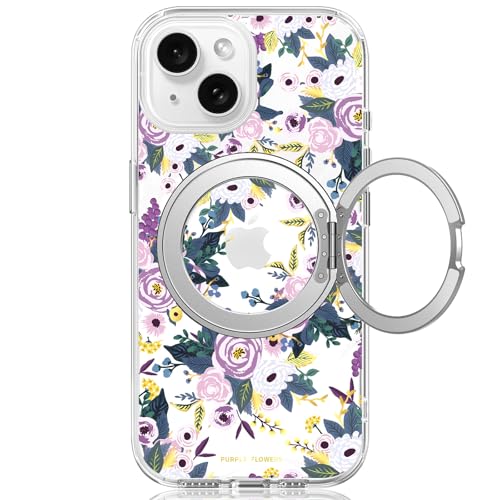 Schutzhülle für iPhone 15, mit MagSafe-Ständerring für Frauen, süßes Frühlingsblumen-Design mit 360°-Ständer, magnetisch, stoßfest, robuster Schutz, lila Blume Schutzhülle für iPhone 15, mit MagSafe-Ständerring für Frauen, süßes Frühlingsblumen-Design mit 360°-Ständer, magnetisch, stoßfest, robuster Schutz, lila Blume von FEWGEY