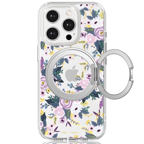 Schutzhülle für iPhone 15 Pro, mit MagSafe-Ständerring für Frauen, süßes Frühlingsblumen-Design mit 360°-Ständer, magnetisch, stoßfest, robuster Schutz, lila Blume Schutzhülle für iPhone 15 Pro, mit MagSafe-Ständerring für Frauen, süßes Frühlingsblumen-Design mit 360°-Ständer, magnetisch, stoßfest, robuster Schutz, lila Blume von FEWGEY