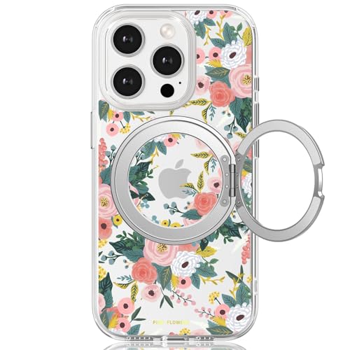 Schutzhülle für iPhone 15 Pro, mit MagSafe-Ständerring für Frauen, süßes Frühlingsblumen-Design mit 360°-Ständer, magnetisch, stoßfest, robuster Schutz, rosa Blume Schutzhülle für iPhone 15 Pro, mit MagSafe-Ständerring für Frauen, süßes Frühlingsblumen-Design mit 360°-Ständer, magnetisch, stoßfest, robuster Schutz, rosa Blume von FEWGEY