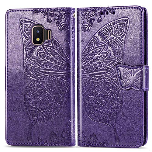 FEYYXI Handyhülle für Galaxy 2 Pure Hülle Leder Schutzhülle Brieftasche mit Kartenfach Stoßfest Handyhülle Case für Samsung Galaxy J2 Core / J2 Dash / J2 2019 - FESD20296 Violett von FEYYXI