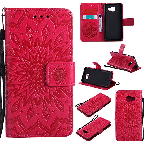 FEYYXI Handyhülle für Galaxy A3 (2016) Hülle Leder Schutzhülle Brieftasche mit Kartenfach Stoßfest Handyhülle Case für Samsung Galaxy A3 2016 - FEKT20129 Rot von FEYYXI
