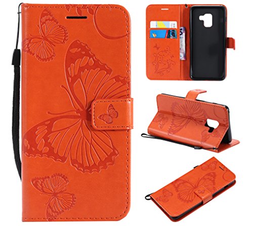 FEYYXI Handyhülle für Galaxy A8 (2018) Hülle Leder Schutzhülle Brieftasche mit Kartenfach Stoßfest Handyhülle Case für Samsung Galaxy A8 2018 - FEKT40211 Orange von FEYYXI