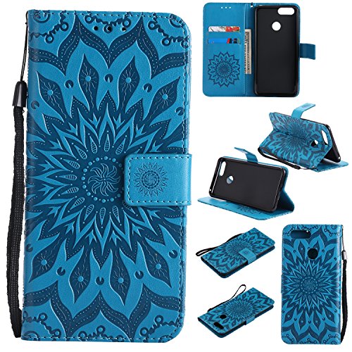 FEYYXI Handyhülle für Huawei Honor 7X Hülle Leder Schutzhülle Brieftasche mit Kartenfach Stoßfest Handyhülle Case für Huawei Honor 7X/Mate SE - FEKT30894 Blau von FEYYXI