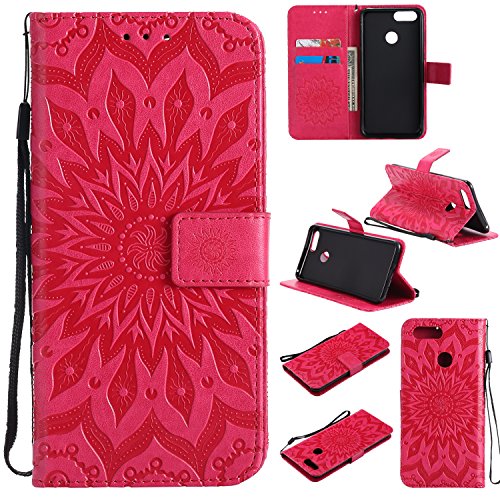 FEYYXI Handyhülle für Huawei Honor 7X Hülle Leder Schutzhülle Brieftasche mit Kartenfach Stoßfest Handyhülle Case für Huawei Honor 7X/Mate SE - FEKT30896 Rot von FEYYXI