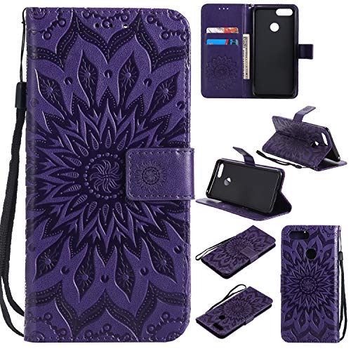 FEYYXI Handyhülle für Huawei Honor 7X Hülle Leder Schutzhülle Brieftasche mit Kartenfach Stoßfest Handyhülle Case für Huawei Honor 7X/Mate SE - FEKT30899 Violett von FEYYXI