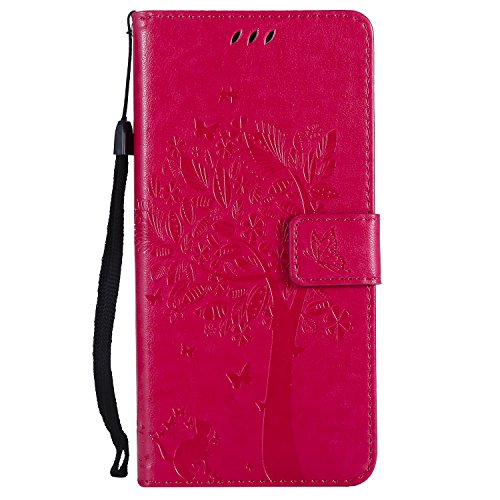 FEYYXI Handyhülle für Huawei Y9 2018 / Enjoy 8 Plus Hülle Leder Schutzhülle Brieftasche mit Kartenfach Stoßfest Handyhülle Case für Huawei Y9 2018 - FEKT51459 Rosa Rot von FEYYXI