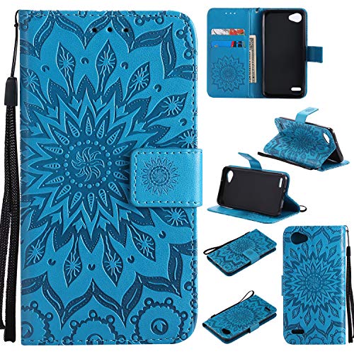 FEYYXI Handyhülle für LG Q6 / Q6+ (Q6Plus) Hülle Leder Schutzhülle Brieftasche mit Kartenfach Stoßfest Handyhülle Case für LG Q6 / Q6 Plus - FEKT31362 Blau von FEYYXI