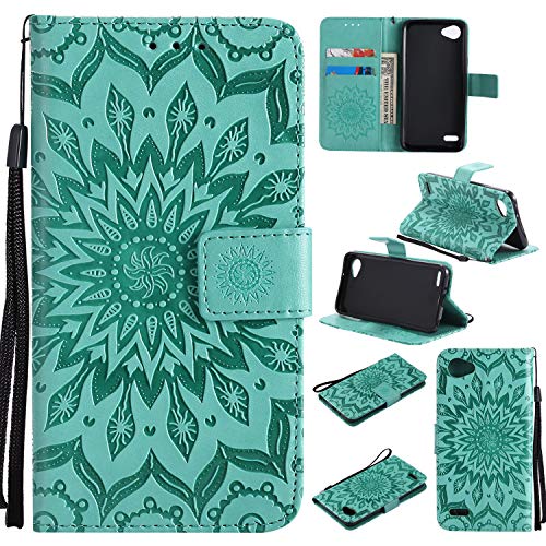FEYYXI Handyhülle für LG Q6 / Q6+ (Q6Plus) Hülle Leder Schutzhülle Brieftasche mit Kartenfach Stoßfest Handyhülle Case für LG Q6 / Q6 Plus - FEKT31365 Grün von FEYYXI