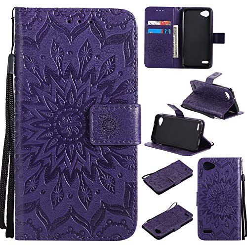 FEYYXI Handyhülle für LG Q6 / Q6+ (Q6Plus) Hülle Leder Schutzhülle Brieftasche mit Kartenfach Stoßfest Handyhülle Case für LG Q6 / Q6 Plus - FEKT31367 Violett von FEYYXI