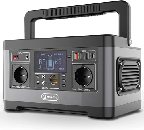 FF FLASHFISH Tragbare Powerstation 520Wh, Tragbares Kraftwerk 500W (1000W Spitze), Powerbank Generator mit Reiner Sinuswellen-AC-Ausgang für Outdoor Camping Abenteuer und Notfälle von FF FLASHFISH
