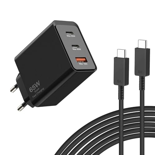 65W Ladegerät USB C Schnellladegerät 3-Port mit 2M 5A Schnellladekabel PPS Mehrfach Fast Charger USB C Netzteil für MacBook Pro 13/Air, iPhone 14 Pro Max, Samsung Galaxy Book3 Pro, Galaxy S23 Ultra von FFZZKJ