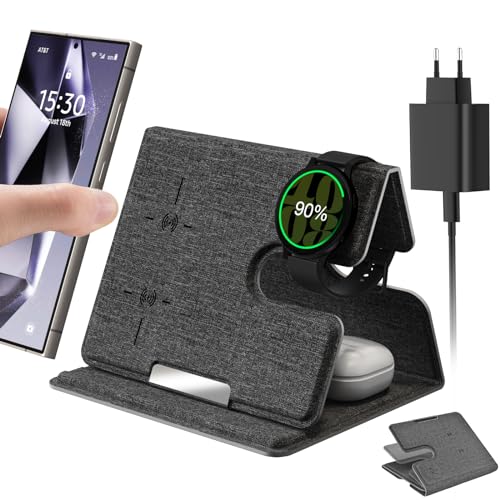 FFZZKJ Faltbar Induktive Ladestation für Samsung Galaxy Watch 6/6 Classic/5/5 Pro/4, für Samsung Galaxy S24 Series/S23 Series/S22/Z Flip/Z Fold, für Galaxy Buds, 3 in 1 für Mehrere Geräte, Grau FFZZKJ Faltbar Induktive Ladestation für Samsung Galaxy Watch 6/6 Classic/5/5 Pro/4, für Samsung Galaxy S24 Series/S23 Series/S22/Z Flip/Z Fold, für Galaxy Buds, 3 in 1 für Mehrere Geräte, Grau von FFZZKJ