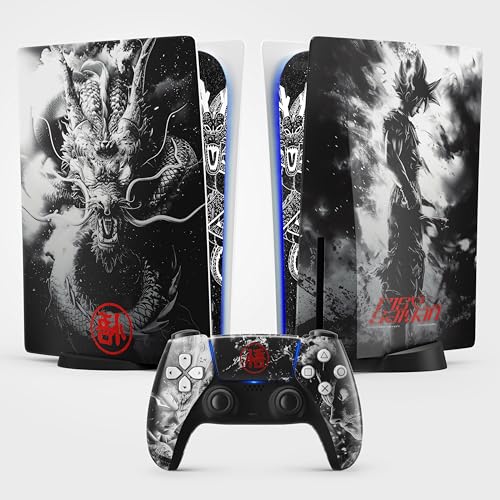 Aufkleber für Playstation 5, Motiv: Drachenkrieger, selbstklebend, für Playstation 5 Manga, Konsole und Controller, Standard-Edition, Skin Krieger PS5 (2 Controller) von FFrame