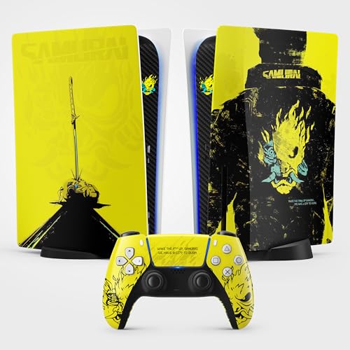 PS5 Skin Cyber Punk Sticker, Aufkleber für Playstation 5r, Konsole und Controller, Standard Edition Disc, Skin V (2 Controller) von FFrame