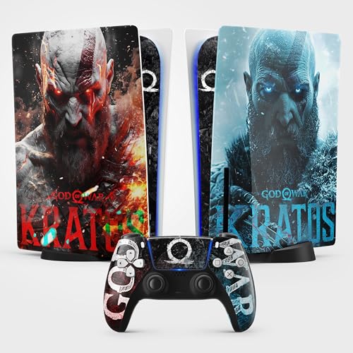 PS5 Skin Kratos Sticker, Aufkleber für Playstation 5r, Konsole und Controller, Standard Edition Disc, Kratos Skin (1 Controller) von FFrame