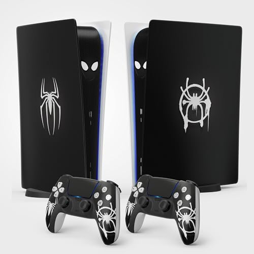 PS5 Skin Spider Sticker, Aufkleber für Playstation 5, Konsole und Controller, Standard Edition Digital, Spider Skin Schwarz (2 Controller) von FFrame