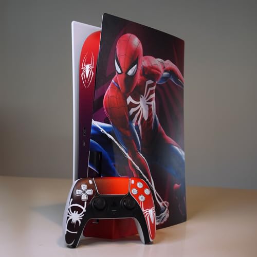 PS5 Skin Spider Sticker, Aufkleber für Playstation 5r, Konsole und Controller, Standard Edition Disc, Skin Miles Moralles (2 Controller) von FFrame