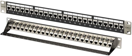 FGB 10Gbps 1U Patchpanel mit 24 Anschlüssen und Cat7 RJ45 geschirmter Keystone-Koppler, 19-Zoll-Rackmount- oder Wandmontage-Patchpanel mit Rückleiste, Netzwerk-Patchpanel für Gigabit-Netzwerk-Switch von FGB