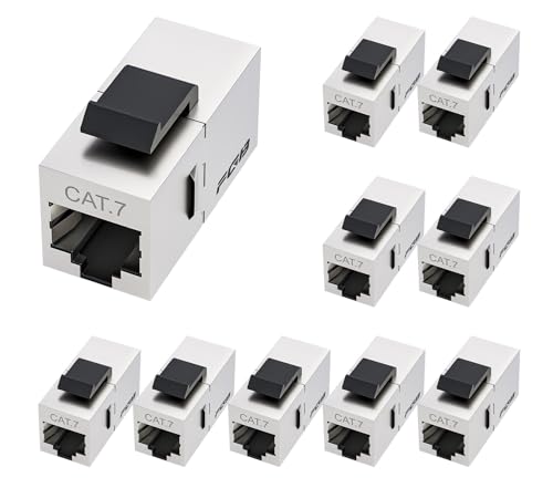 FGB 10Gbps Cat7 Keystone Modul RJ45 geschirmt Kupplung Buchse Netzwerk Patchpanel Keystone Ethernet Kupplung Netzwerk verbinder (10 Stück, Silber) von FGB