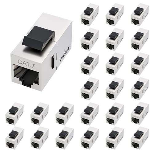 FGB 10Gbps Cat7 Keystone Modul RJ45 geschirmt Keystone-Kupplung Buchse Netzwerk Patchpanel Keystone Ethernet Netzwerk Kupplung Netzwerk verbinder (25 Stück, Silber) von FGB