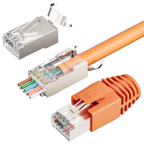 FGB 10Gbps RJ45 Stecker CAT 7 CAT 6A,10er Set Netzwerkstecker, Pass-Through & Geschirmt, Lan Stecker für Verlegekabel AWG23 POE von FGB