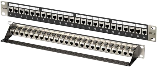 FGB 1U Patchpanel mit 24 Ports und Cat6 RJ45 geschirmter Keystone-Koppler, 19-Zoll-Rackmount- oder Wandmontage-Patchpanel mit Rückleiste, Netzwerk-Patchpanel für Gigabit-Netzwerk-Switch von FGB