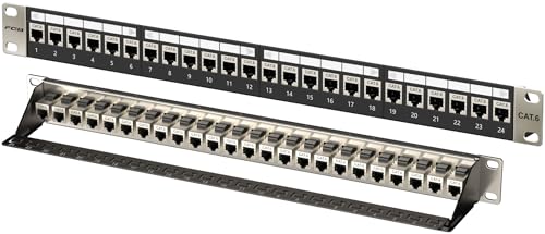 FGB 1U Patchpanel mit 24 Port und Cat6 RJ45 geschirmter Keystone-Koppler, 19-Zoll-Rackmount- oder Wandmontage-Patchpanel mit Rückleiste, Netzwerk-Patchpanel für Gigabit-Netzwerk-Switch von FGB