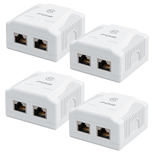 FGB 4x Cat6A Aufputz Netzwerkdose 2 Port RJ45 Buchse FTP Geschirmt Aufputz Montage 10 Gbit/s Ethernet Netzwerk LAN Dose Für Verschiedenste Anwendungsbereiche Weiß von FGB