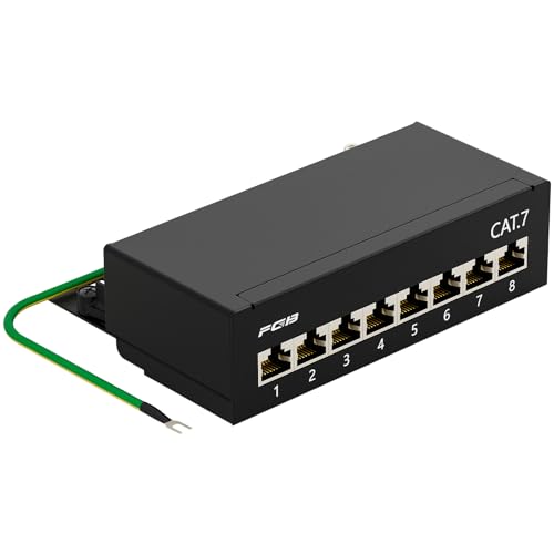 FGB CAT 7 Patchpanel Verteilerfeld 8 Port - Tisch/Wandmontage/Desktop Geschirmt 8X RJ45 Buchse - LSA Verteilerfeld für Gigabit-Netzwerk-Switch von FGB