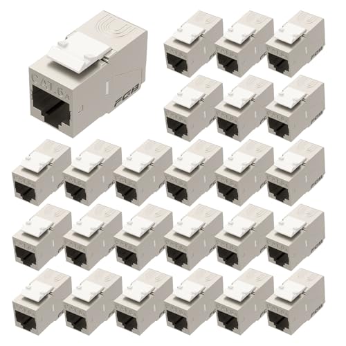 FGB 10Gbps RJ45 Kupplung Cat6a Keystone Koppler Modul geschirmt Keystone Jack mit Integriertem Verschluss Werkzeuglose Modulare Ethernet Netzwerk verbinder für Verlängerung Ethernet Kabel, 25 Stück von FGB